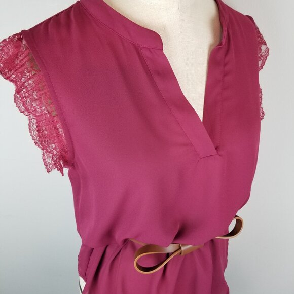 Gibson Dark Fuchsia Color Lace Cap Sleeve Blouse * Ladies Size Small - Picture 9 of 11